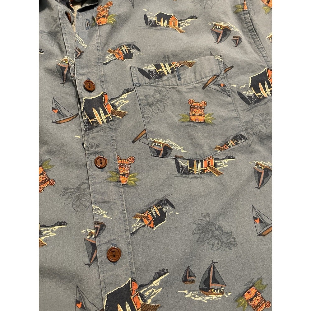 Disney Parks Mickey Resort Tiki Vacation Hawaiian Button Down Shirt Medium - Picture 6 of 6